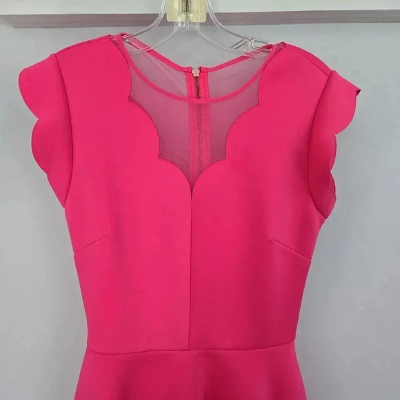 Ted Baker London Pink Sharlot Mesh Paneled Scallop Fit Flare Dress Size US 4 - Picture 4 of 9